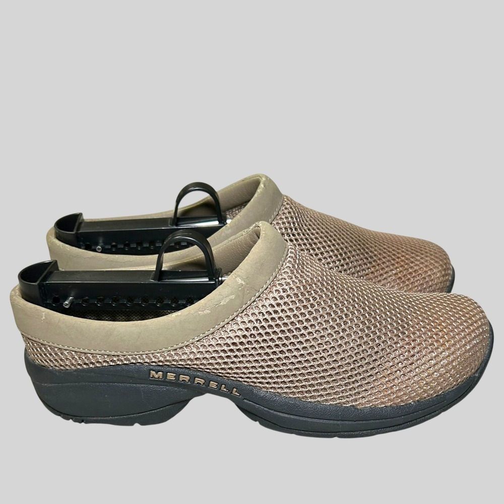 Merrell Primo Breeze II Taupe Mesh Slip On Mule Clogs Womens Size 7